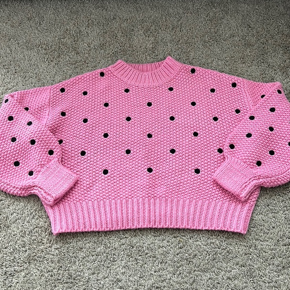 M, Puffy Sleeved Sweater, Pink with Black Polka Dots, NEVER WORN - Picture 1 of 3